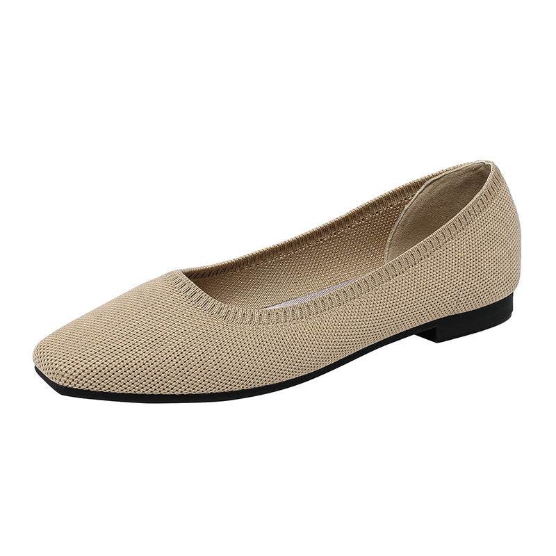 Gold Silk Color Matching Pointed Toe Shallow Mouth Square Toe Flat Shoes - Mubimart
