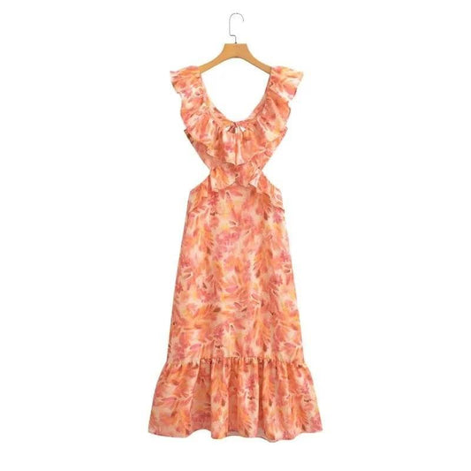 Laminated Decoration Midi Skirt Dress - Mubimart