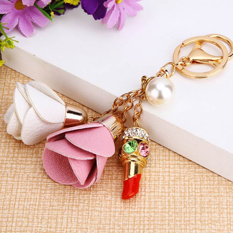 Rhinestone Satchel Car Key Ring Female - Mubimart
