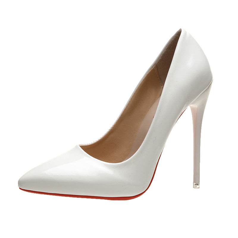 Spring Stiletto Pumps Patent Leather Pointed Toe - Mubimart