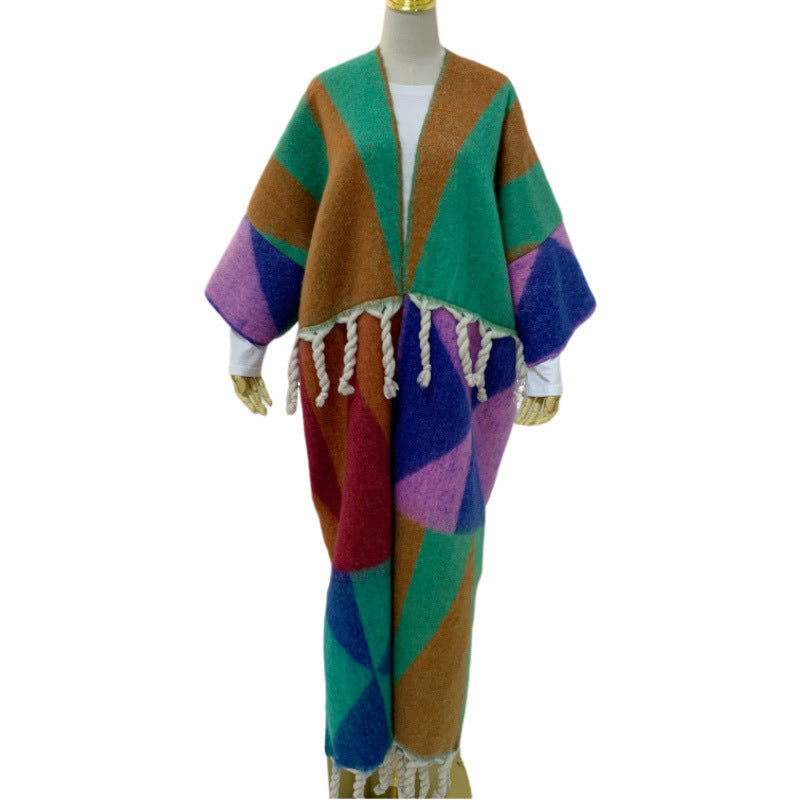 RETRO Geometric Double-sided Color Matching Robe For Women - Mubimart -  