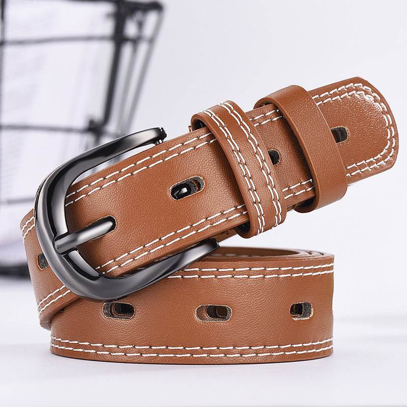 Two-line Men's And Women's Belts Young Students Hollow Out All-match Thin Trousers Belts Korean Denim Dress Belts - Mubimart