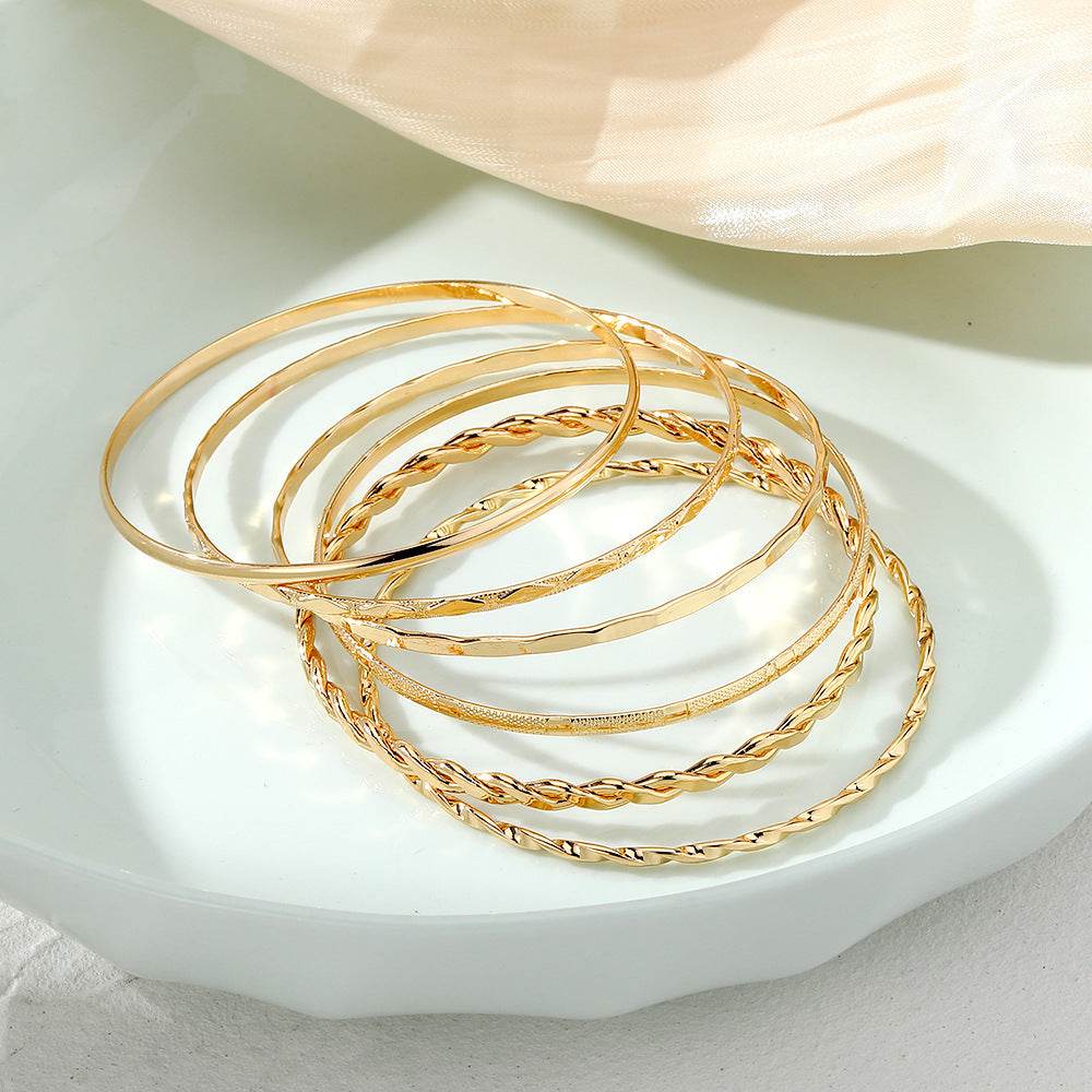 Bohemian Metal Chain Bracelet Set For Women Geometric Gold Color Thick Link Chain Bangle Female Fashion Jewelry - Mubimart
