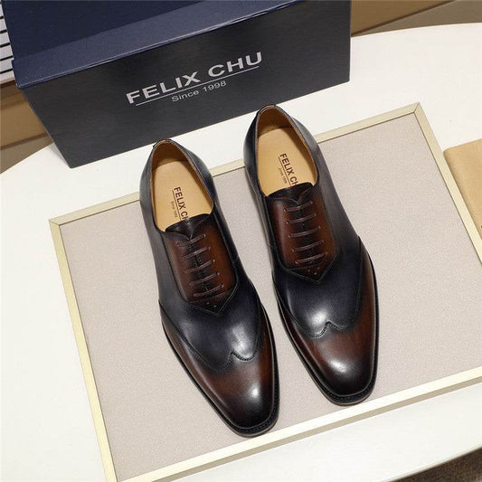 Leather Shoes Men's Wingtip Color Matching Oxford Toe Layer Cowhide - Mubimart