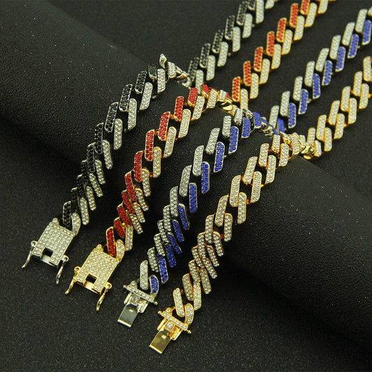 Mens Fashion With Colored Diamonds Geometric Square Cuban Chain Necklace - Mubimart