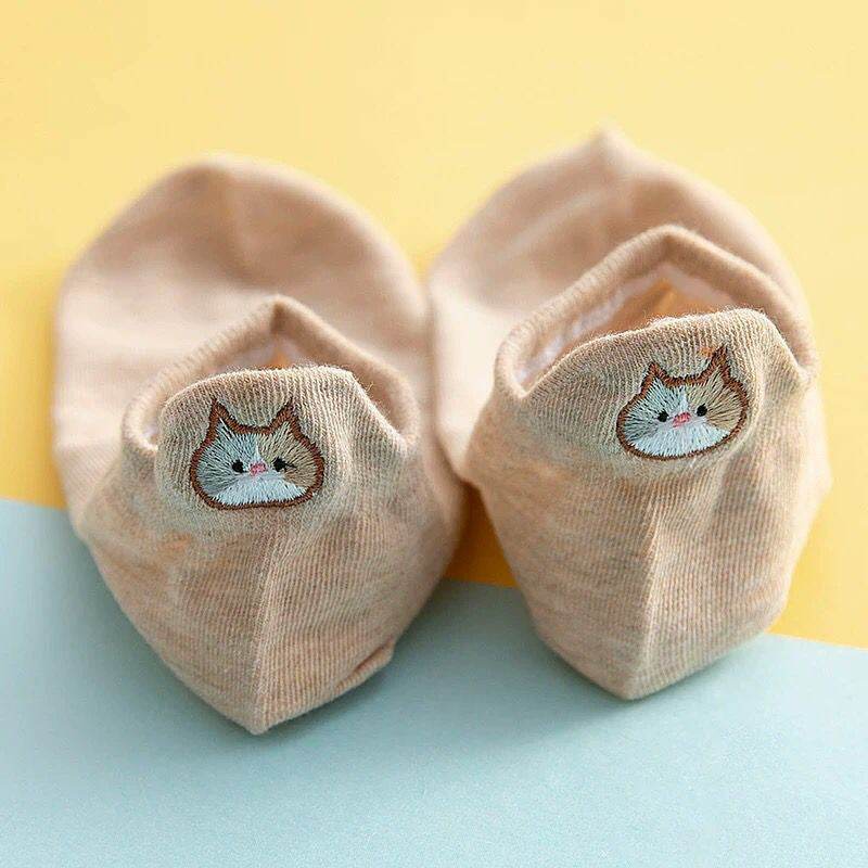 Socks Women's Socks Low Top Shallow Mouth Cotton Cute Japanese Style Cartoon Three-dimensional Heel Cat Boat Socks Spring And Summer Isn Fashion - Mubimart
