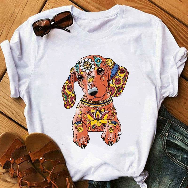 Puppy Print T-shirt For Women - Mubimart