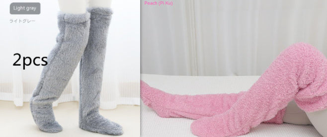 Over Knee High Fuzzy Long Socks Winter Warm Cold Leg Knee Joint Cold-proof Stockings Home Floor Sleeping Socks - Mubimart -  