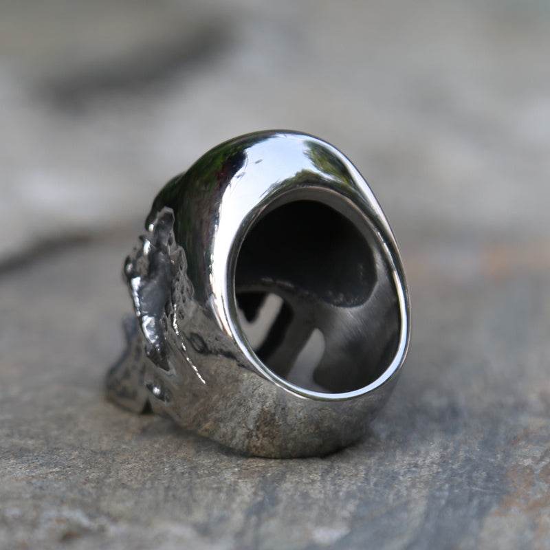 Skull Ring Boiled Black Polished Titanium Men - Mubimart