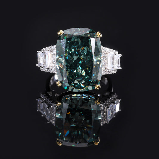 Silver High Carbon Diamond Ice Crushing Cut Fat Ring