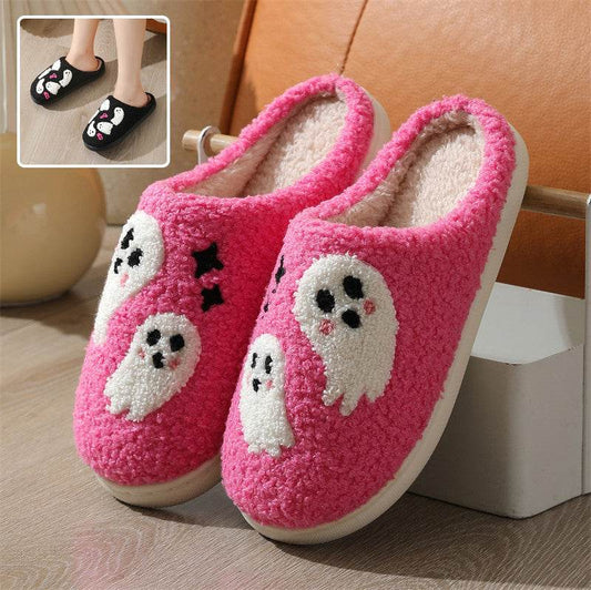 Halloween Cartoon Ghost Cotton Slippers For Women Indoor Non-slip Bedroom Floor Slipper Winter House Shoes - Mubimart
