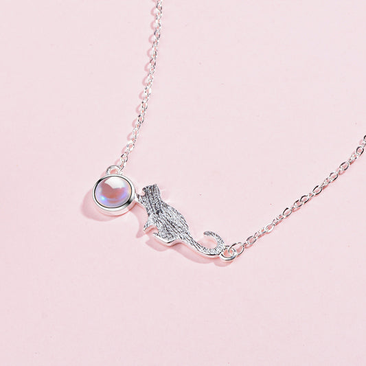 Necklace Female Cute Cat Moonstone