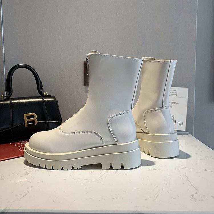 Retro Mid-calf Length Thin Front Women's Zipper Boots - Mubimart