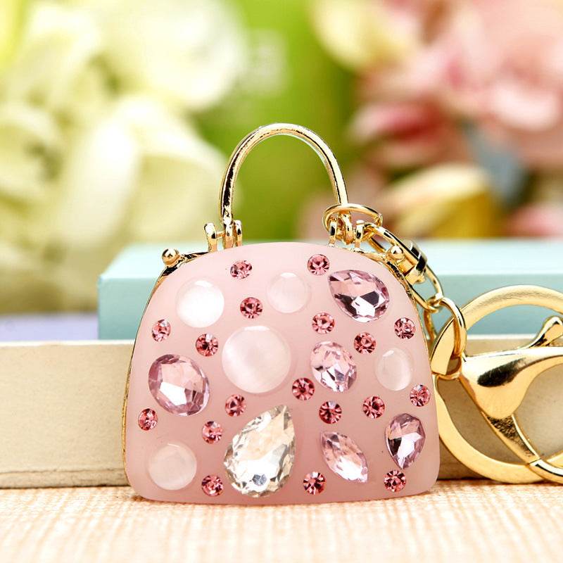 Rhinestone Satchel Car Key Ring Female - Mubimart