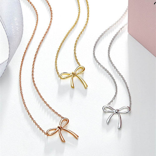 Bow Pendant Color Gold Clavicle Chain - Mubimart