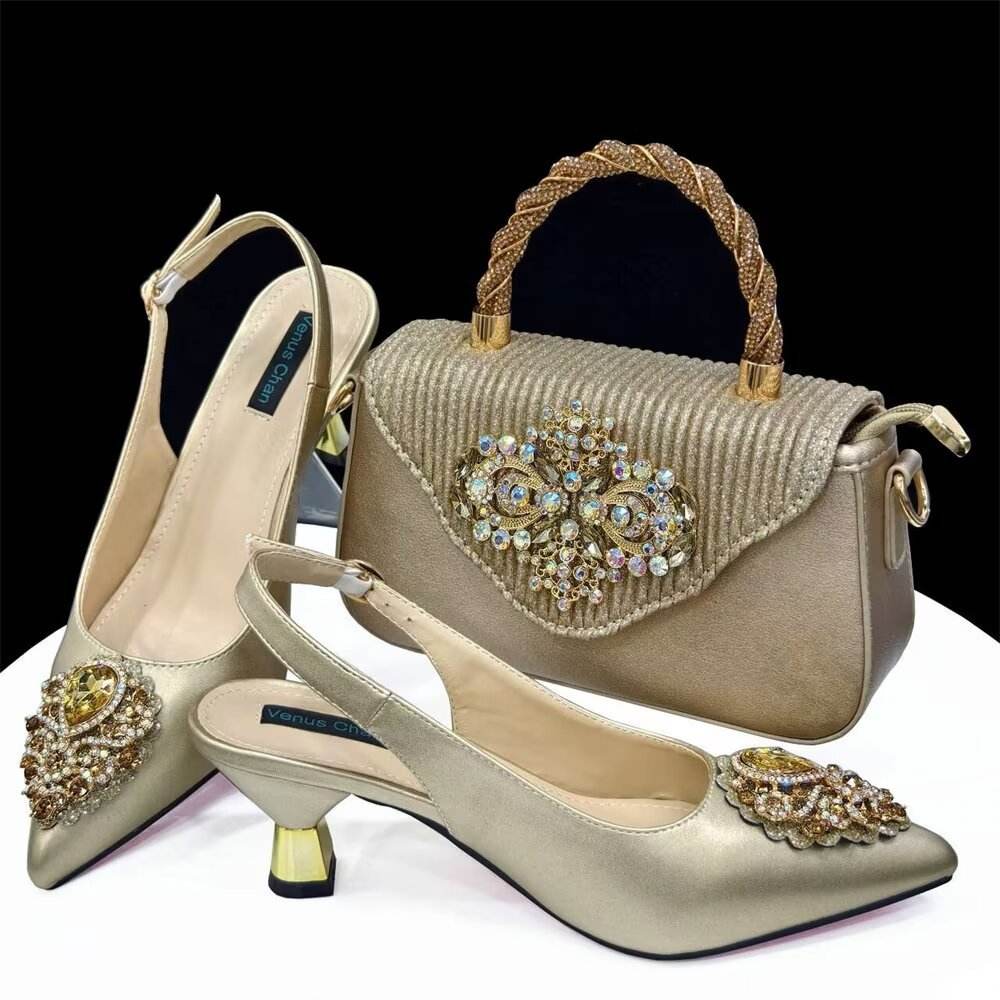 Casual French Style Small Square Pointed Toe Slingback High Heels Women's Shoes And Bags Suit - Mubimart