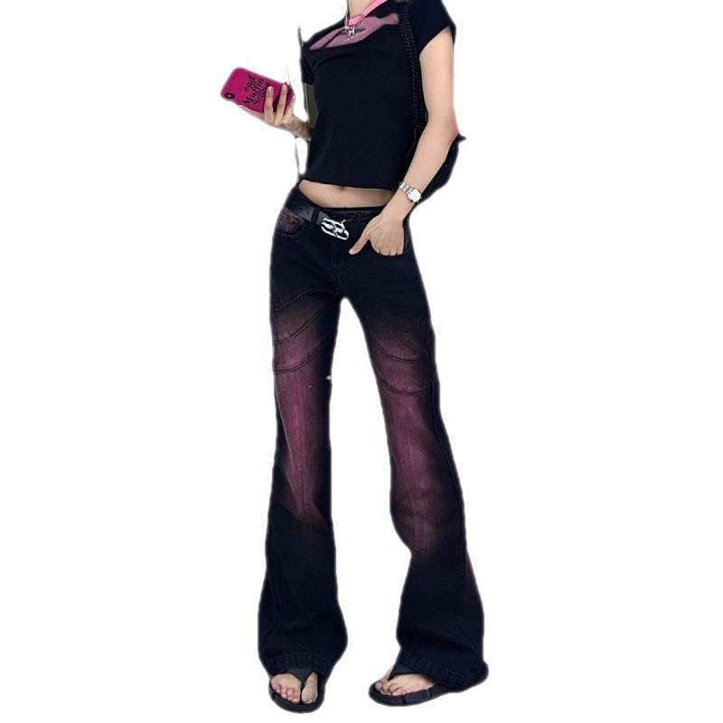 Plus Size Retro Slightly Flared Jeans Women - Mubimart
