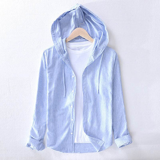 Cotton And Linen Casual Hooded Long-sleeved Shirt Artistic Youth Linen Shirt - Mubimart