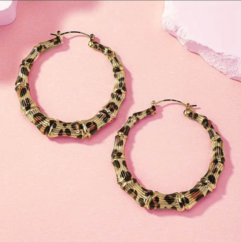 New Fashion Leopard Print Round Hoop Earrings For Women Jewelry Punk Metal Zebra Cow Big Circle Earring Female Party Gifts - Mubimart
