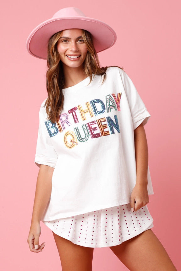 Birthday Sequined Top Loose T-shirt For Women