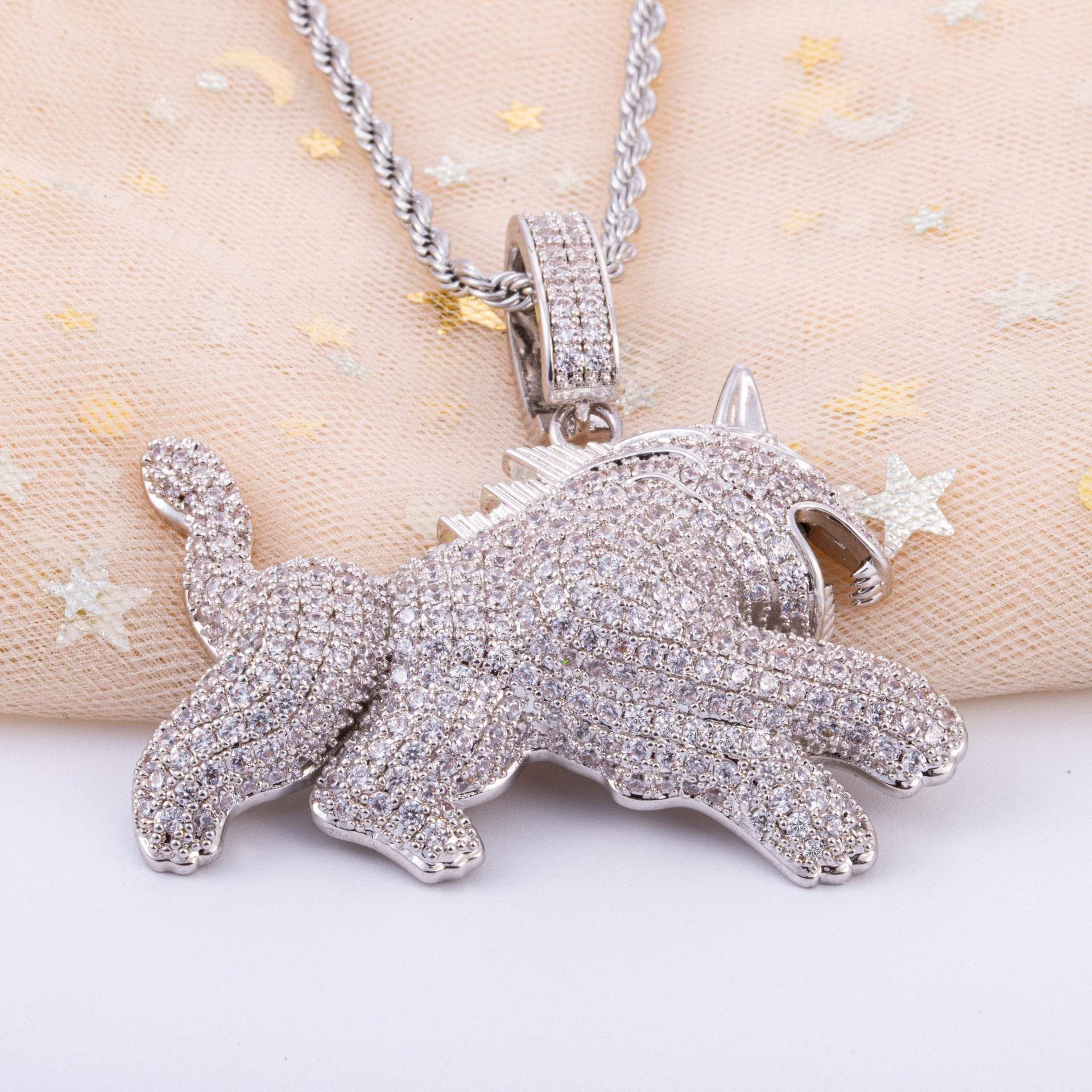 Hip Hop Full Zircon Mens Necklace Leopard Pendant - Mubimart