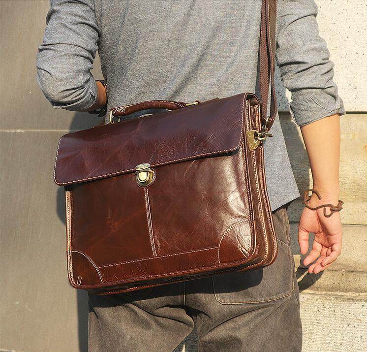 First Layer Cowhide Mens Bag Retro Trendy Texture Handbag - Mubimart