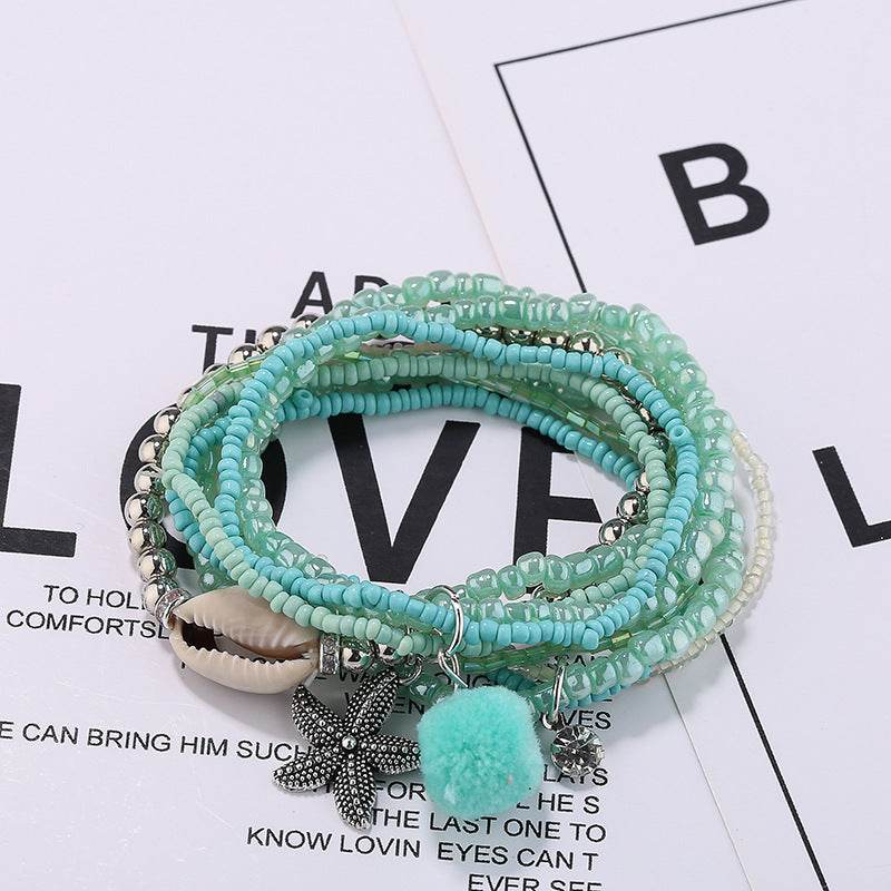 Millet Beaded Elastic Multilayer Shell Bracelet Women - Mubimart