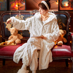 Long Flannel Robe Bathrobe Loungewear Set - Mubimart -  