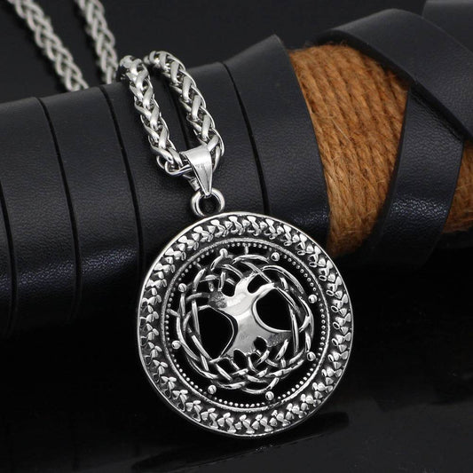 Mens Fashion Stainless Steel Hollow Viking Tree Of Life Necklace - Mubimart
