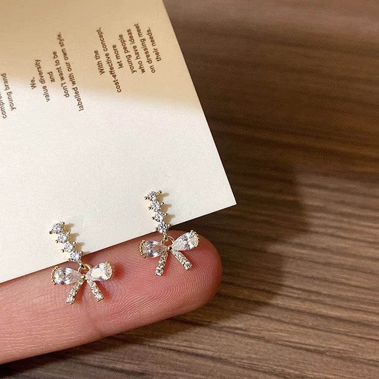 Sparking Zirconium Bow Stud Earrings Women - Mubimart