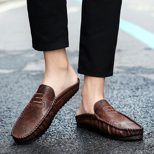 Men Leather Mules Casual Shoes Slipper Fashion - Mubimart