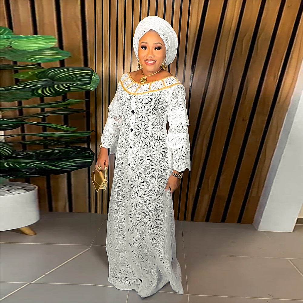Women's Crocheted Hollow-out Plus Size Robe African Dress - Mubimart