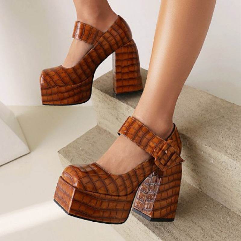 Women's Chunky Heel Pumps Shoes - Mubimart