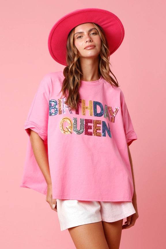 Birthday Sequined Top Loose T-shirt For Women - Mubimart