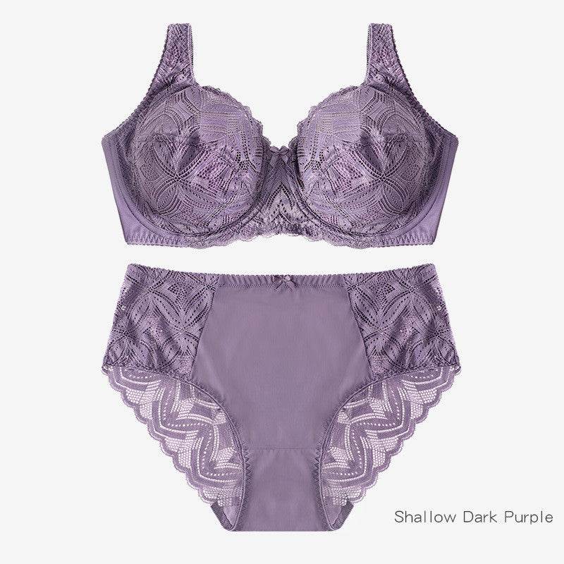 Gathered Lace Ladies Plus Size Panties Underwear Bra Set - Mubimart