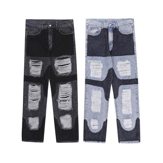 Mens Loose-fitting Casual Frayed Decorative Jeans - Mubimart