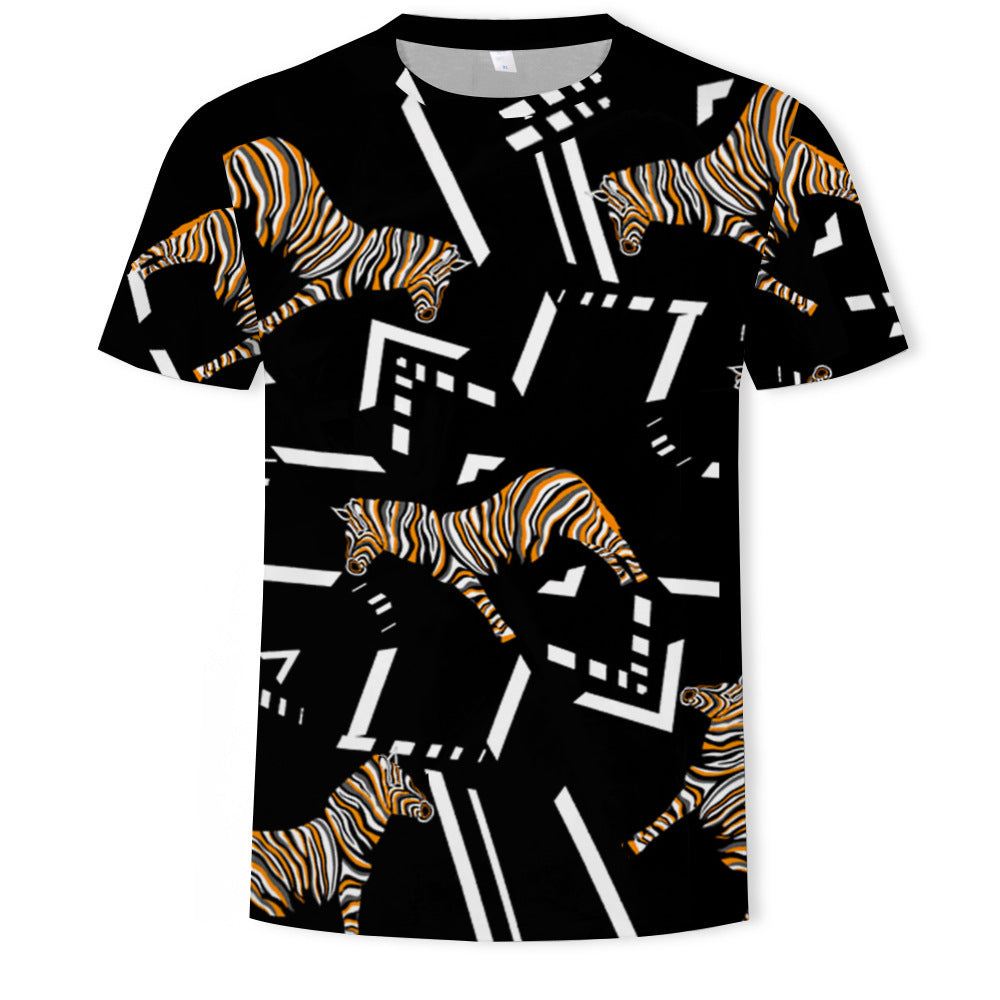 Mens Fashion Casual Digital Print Crew Neck T-shirt