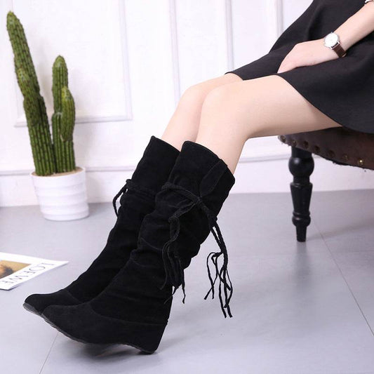 Women's Fashion Casual Tall Rubber-soled Martin Boots - Mubimart