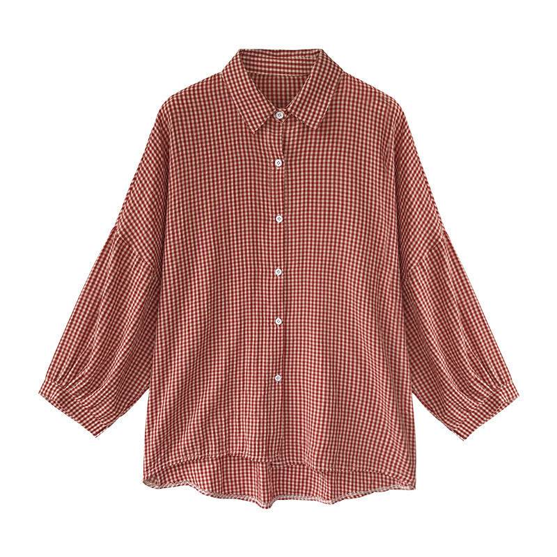 Blouses Shirts Women Loose Large Size M-4XL Plaid All-match - Mubimart