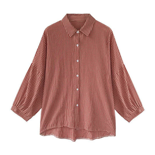 Blouses Shirts Women Loose Large Size M-4XL Plaid All-match - Mubimart