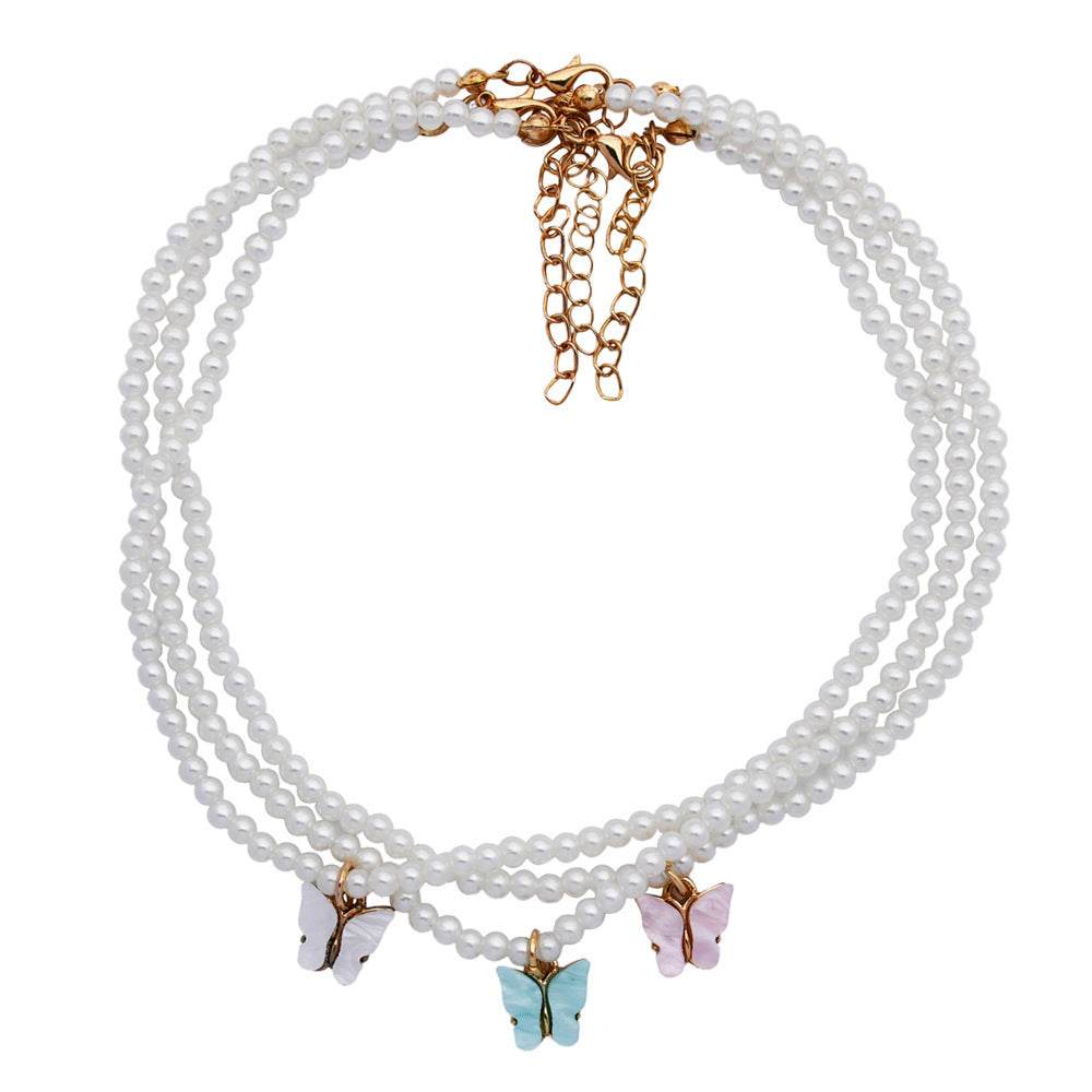 Elegant White Pearl Choker Necklace Small Round Pearl Wedding Butterfly Necklace For Women Charm Fashion Jewelry - Mubimart