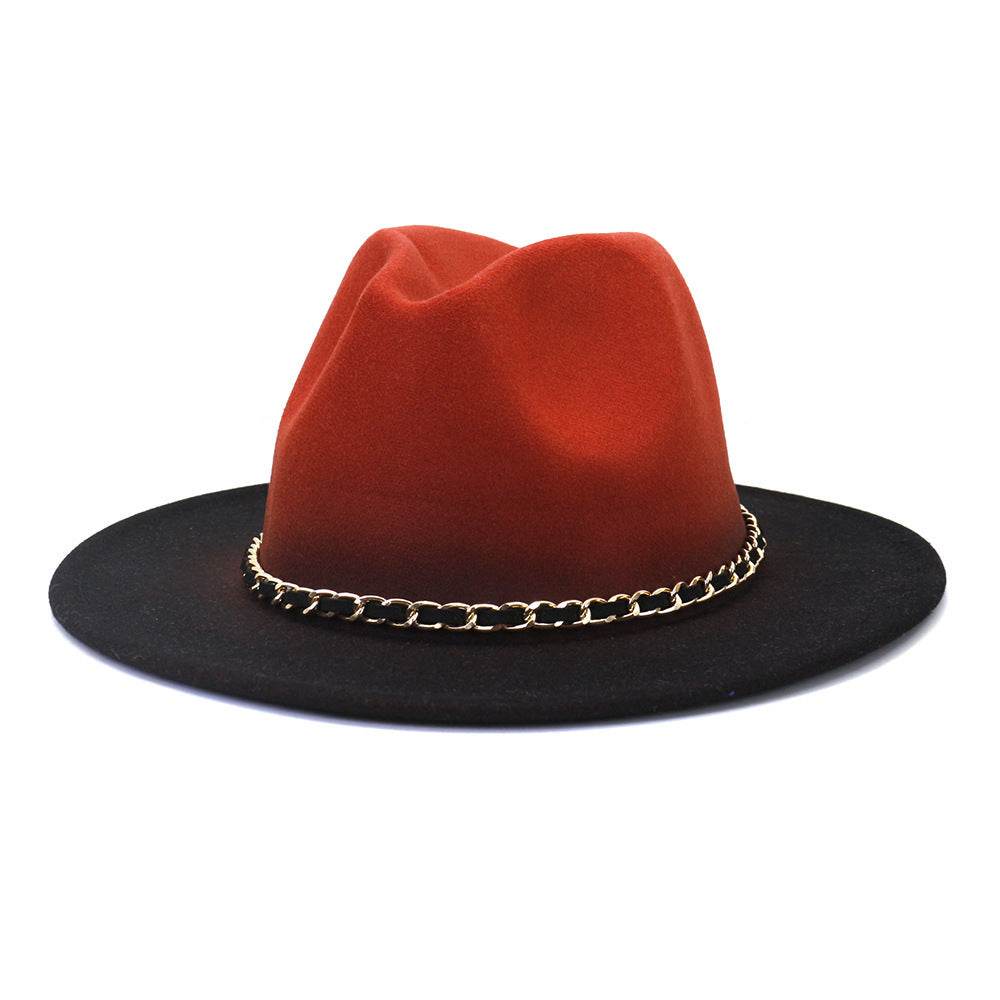 Painted Woolen Flat Brim Autumn And Winter British Style Fashion Fedora Hat - Mubimart