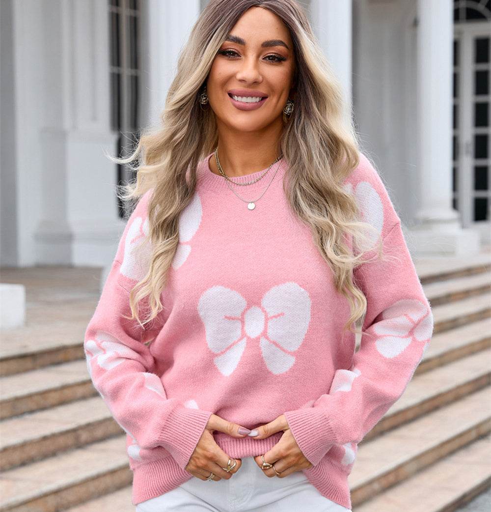 Women's Plus Size Loose Bow Sweater Pullover - Mubimart