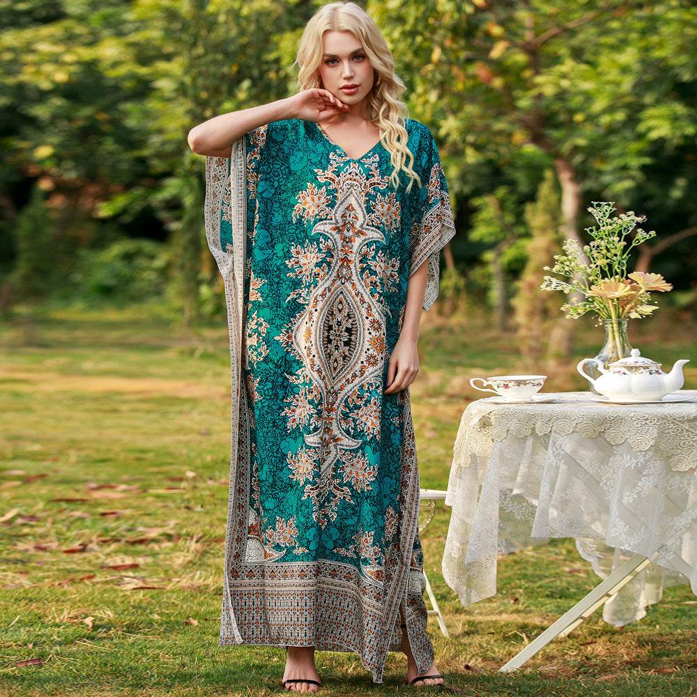 Women's Middle East Plus Size Loose Robe Seaside Resort Dress - Mubimart