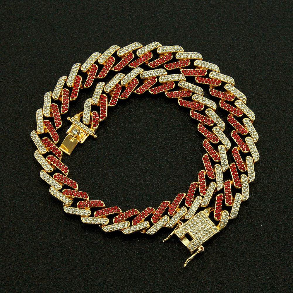 Mens Fashion With Colored Diamonds Geometric Square Cuban Chain Necklace - Mubimart
