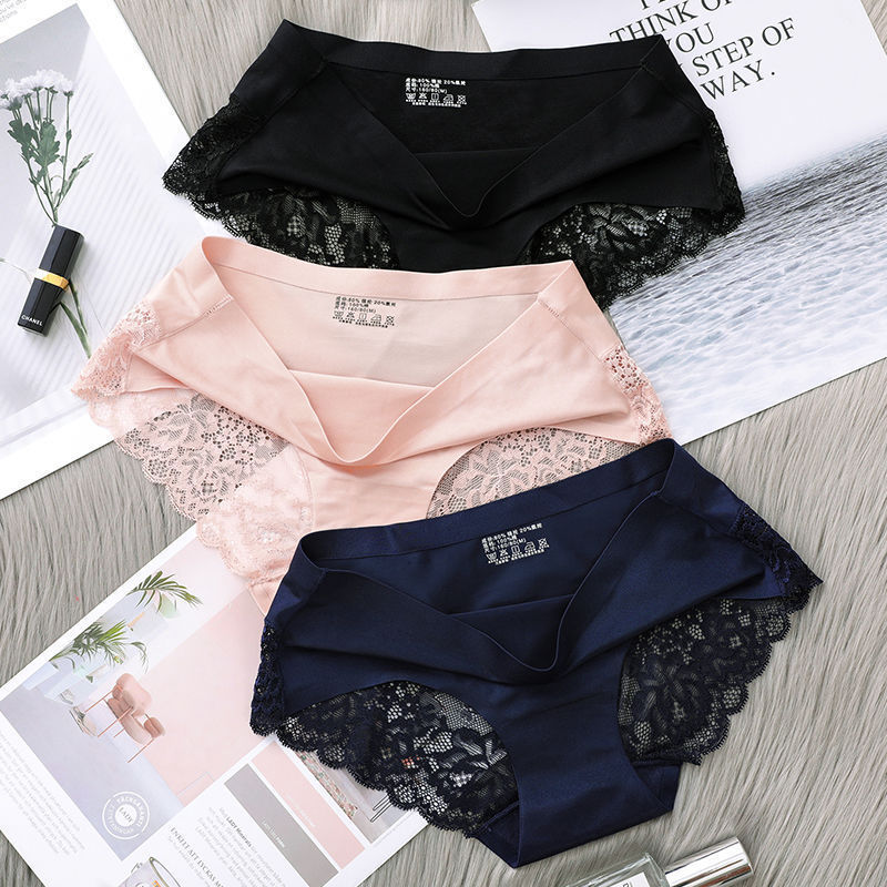 Ice Silk Underwear For Women Traceless Lace Pure Cotton Crotch Briefs - Mubimart -  