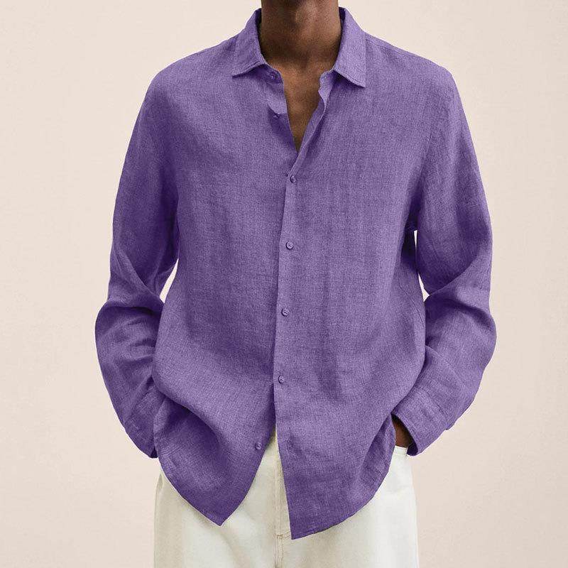 Long Sleeve Lapel Shirt Men's Loose Button Cardigan Sshirt Top Mens Clothing - Mubimart