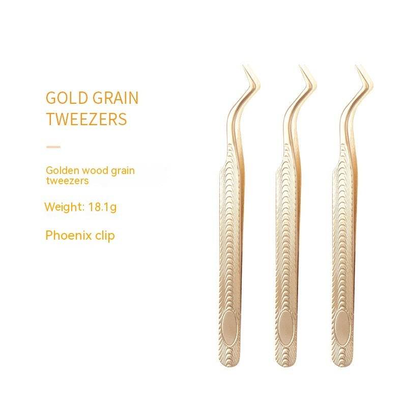Stainless Steel Eyelash Flowering Tweezers Golden Grafting Eyelash Tweezers - Mubimart