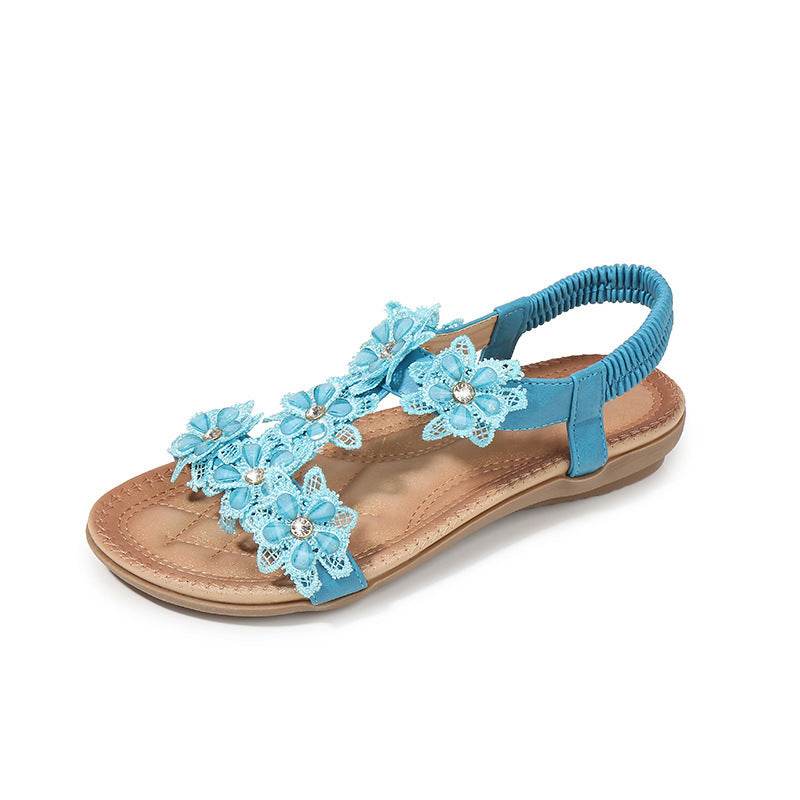 Large Size Sandals Women T-Shaped Flower Women Sandals Beach Sandals - Mubimart