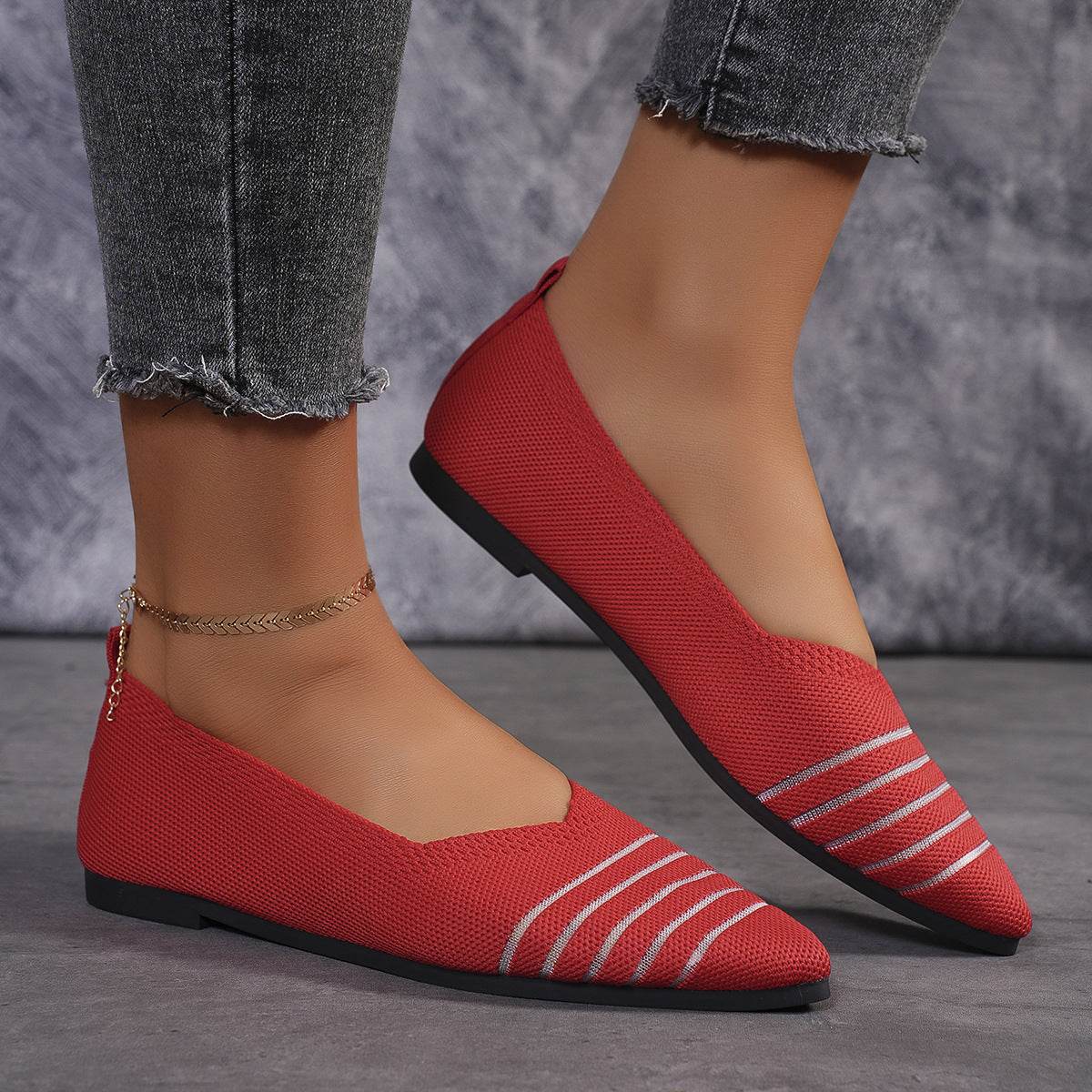 Flyknit Shoes Plus Size Women's Flat Pointed Toe - Mubimart